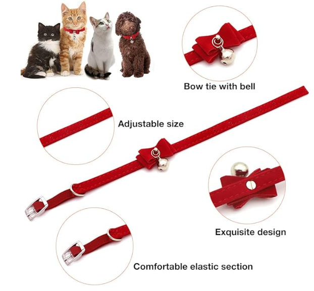 HASTHIP  Adjustable Cat Belt, Strong Breakaway Buckle, Cat Collar With Bell, Velvet Neck Strap for Kitten Cat, Safety&Comfort 33.5CM - Red (Pack of 1)