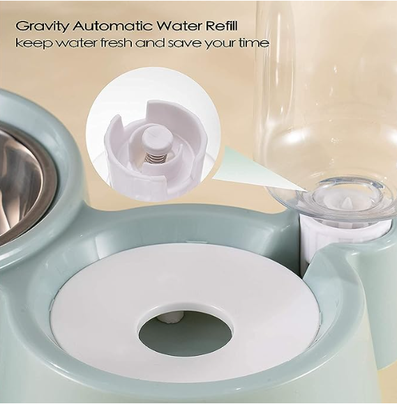 CREDLY 2 in 1 Bowl Water and Food Cat Feeder with Detachable Stainless Steel Bowl and Automatic Water Dispenser Bottle for Small Pets (Set of 1)