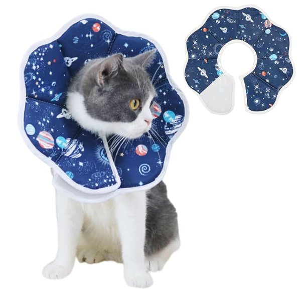 Comfy Cat Cone Collar, Cat Neck Collar Adjustable E Collar for Cats, Soft Padded Cotton Foldable Cat Recovery Collar Anti-Licking Cat Cone Surgery Recovery Collar Cat Gift (S, 16-23cm)