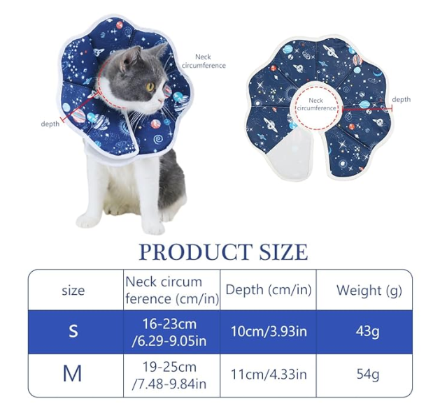 Comfy Cat Cone Collar, Cat Neck Collar Adjustable E Collar for Cats, Soft Padded Cotton Foldable Cat Recovery Collar Anti-Licking Cat Cone Surgery Recovery Collar Cat Gift (S, 16-23cm)