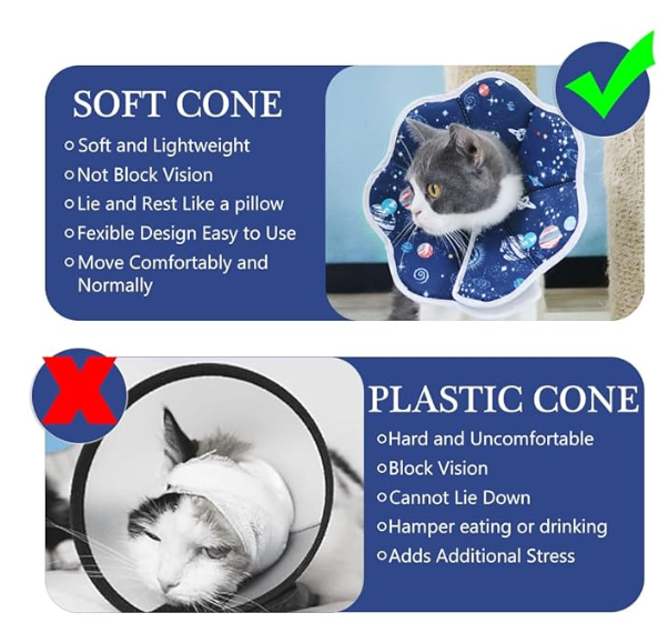 Comfy Cat Cone Collar, Cat Neck Collar Adjustable E Collar for Cats, Soft Padded Cotton Foldable Cat Recovery Collar Anti-Licking Cat Cone Surgery Recovery Collar Cat Gift (S, 16-23cm)