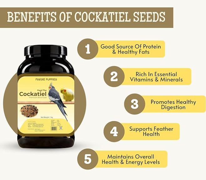 Foodie Puppies Bird Food for Cockatiels - 1Kg | Natural and Healthy Premium Mix Seeds, Kangni, Sunflower, Yellow Proso, Browntop, Oats, Pearls | Daily Birds Food Seeds for All Life Stages
