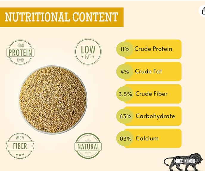 Foodie Puppies Foxtail Millet Kangni Seeds Bird Food - (1Kg, Pouch), High-Fiber Balanced Nutritious Daily Diet & Suitable for Canary, Finch, Waxbill, Budgies, Lovebird, Cockatiel, Parrot & Parakeet