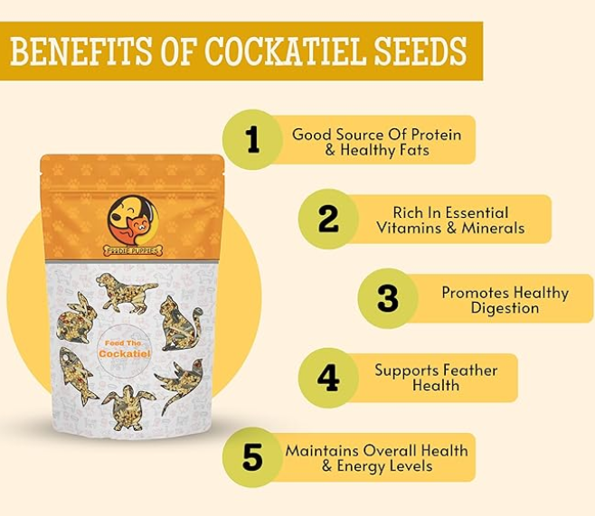 Foodie Puppies Bird Food for Cockatiels - (1kg, Pouch) | Natural and Healthy Premium Mix Seeds, Kangni, Yellow Proso, Browntop, Sunflower, Oats, Pearls | Daily Birds Food Seeds for All Life Stages