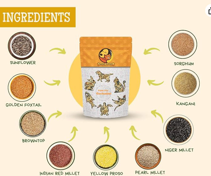 Foodie Puppies Bird Food for Cockatiels - (1kg, Pouch) | Natural and Healthy Premium Mix Seeds, Kangni, Yellow Proso, Browntop, Sunflower, Oats, Pearls | Daily Birds Food Seeds for All Life Stages