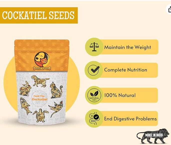 Foodie Puppies Bird Food for Cockatiels - (1kg, Pouch) | Natural and Healthy Premium Mix Seeds, Kangni, Yellow Proso, Browntop, Sunflower, Oats, Pearls | Daily Birds Food Seeds for All Life Stages