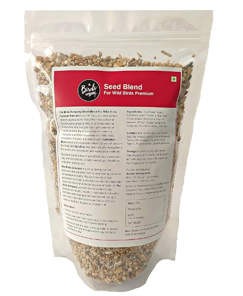 The Birds Company Premium Seed Blend of 9 Grains & Nuts, Bird Feeder Food Refill, Mix Seeds for Outside Wild Birds, Indian Parrot, Sparrow, Doves, 450 g