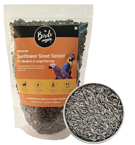 The Birds Company Striped Sunflower Seed with Spirulina, Bird Food for Conures, Lovebirds, Cockatiels, African Grey, Macaws, Cockatoo, Parakeets & Parrots, 450 G