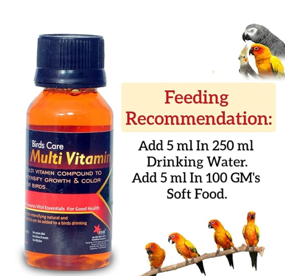 STAR FARMS Birds Care Multivitamin for All Birds 60ML / Growth in Birds Encourages Feather Growth Ensures Vital Essentials for Good Health