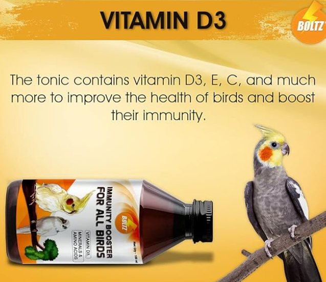 BOLTZ Immunity Booster for All Birds for Healthy Growth with Essential Vitamins, Minerals and Amino acids-100ml, transperent, Small