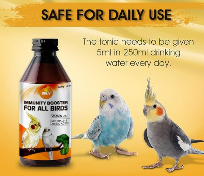 BOLTZ Immunity Booster for All Birds for Healthy Growth with Essential Vitamins, Minerals and Amino acids-100ml, transperent, Small