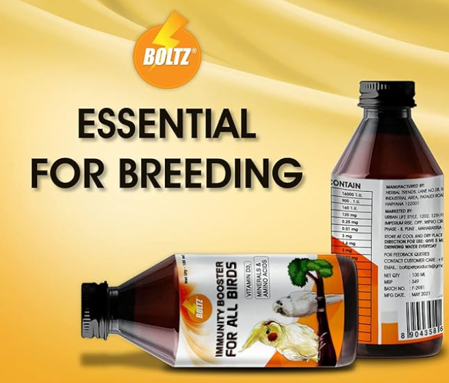 BOLTZ Immunity Booster for All Birds for Healthy Growth with Essential Vitamins, Minerals and Amino acids-100ml, transperent, Small