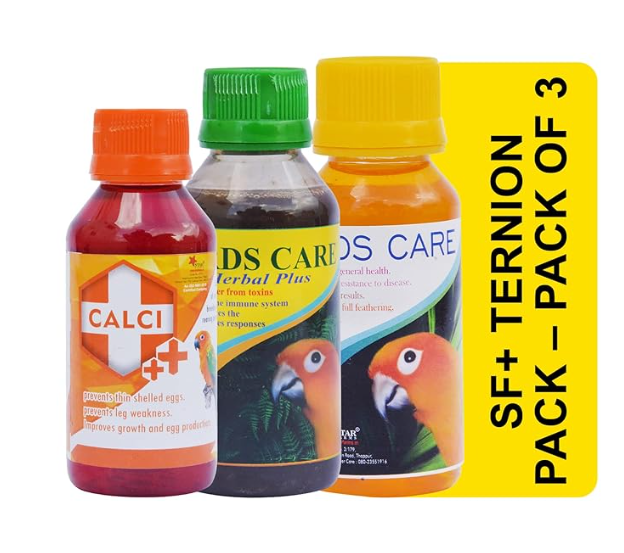 SF+ 3in1 Pack Herbal Plus, Birds Care, Calci+ Health Supplement for Birds, Assist in Growth, Production of Haemoglobin, and Assist in Adds Brilliant Color + Full Feathering for All Birds (Multicolor)