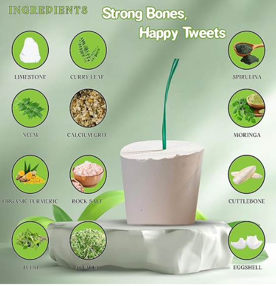 Herbal Mineral Calcium Block with Super Benefits for Finches, Budgies, Conures, Lovebirds, Cockatiels, African Grey, Macaws, Cockatoo, Eclectus and Other Birds Pack of 04 (1 Box)