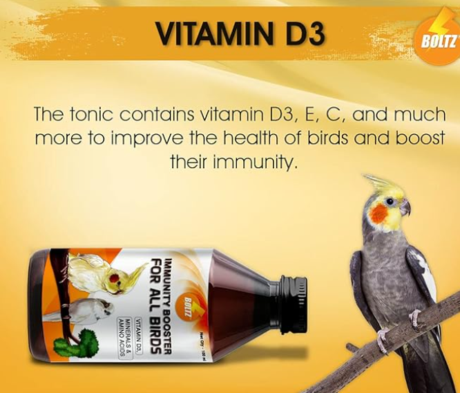 BOLTZ Immunity Booster for All Birds for Healthy Growth with Essential Vitamins, Minerals and Amino acids-100ml, transperent, Small