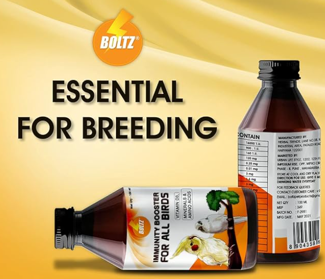 BOLTZ Immunity Booster for All Birds for Healthy Growth with Essential Vitamins, Minerals and Amino acids-100ml, transperent, Small