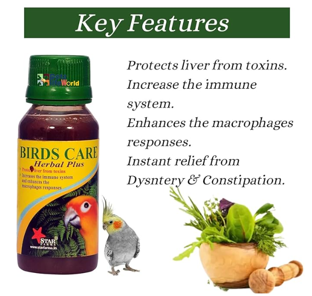 Bird Care 5 in 1 Combo for All Your Pet Birds (Birds Care, 60ML + Birds Care Herbal Plus, 60ML + Calci Plus, 30ML + Bird Booster, 50G + Breed Plus, 50G)
