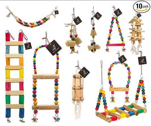 PETZOO Bird Toys Combo of 10 Cage Accessory for Budgies, Cockatiels, Love Birds, African Grey Parrots & All Big Birds and Parrots