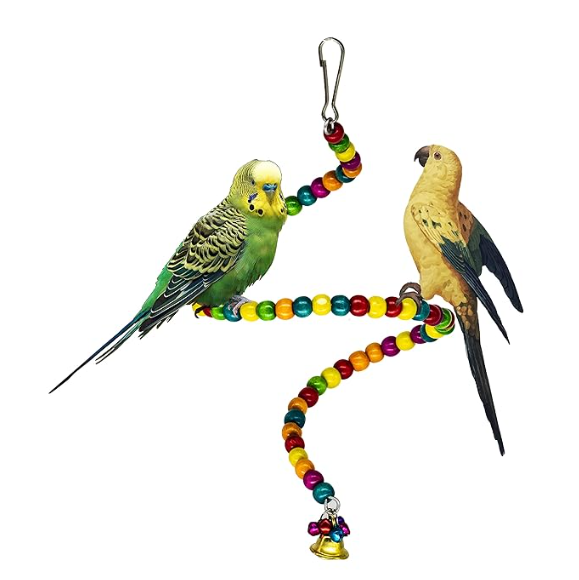 GREENBIRDS Combo of 3 Bird Toys Spiral Hanging, Wooden Swing & Ladder for Bird & Parrot