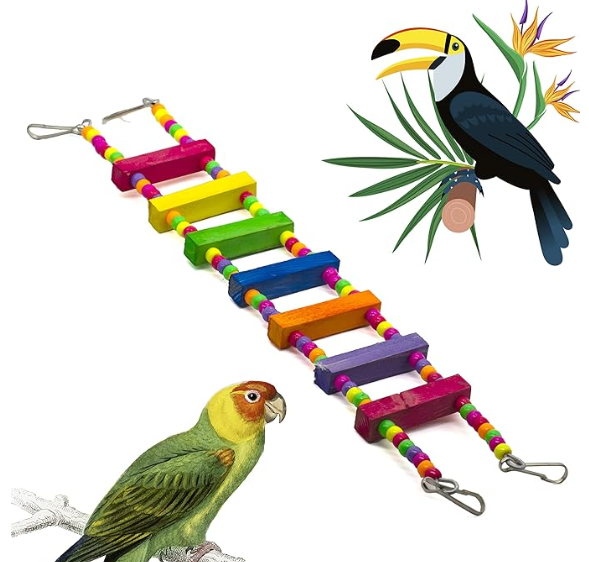 GREENBIRDS Combo of 3 Bird Toys Spiral Hanging, Wooden Swing & Ladder for Bird & Parrot