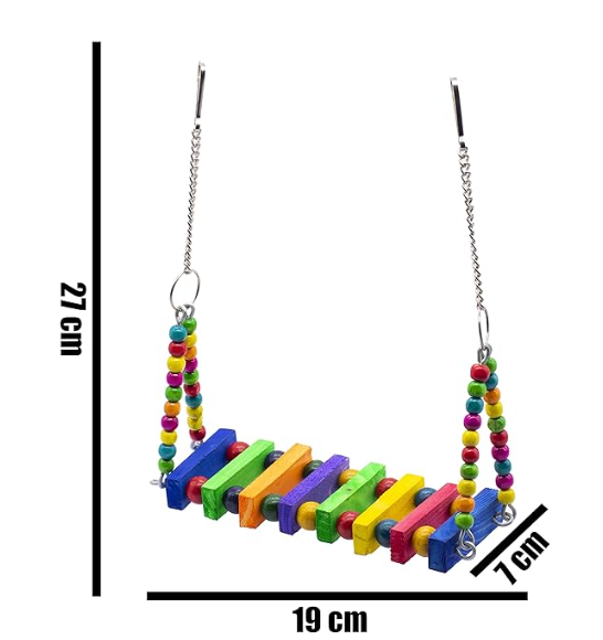 GREENBIRDS Combo of 3 Bird Toys Spiral Hanging, Wooden Swing & Ladder for Bird & Parrot