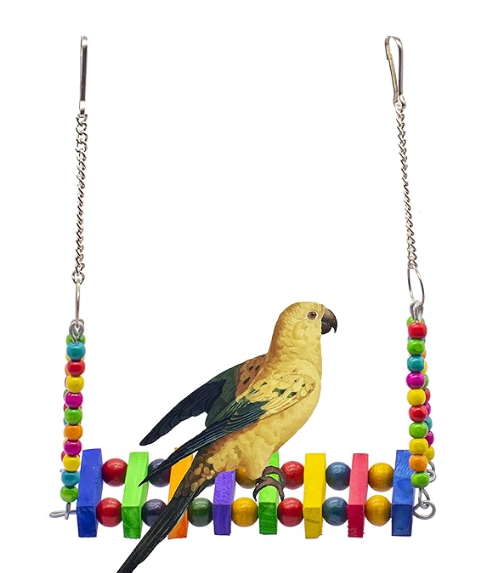 GREENBIRDS Combo of 3 Bird Toys Spiral Hanging, Wooden Swing & Ladder for Bird & Parrot