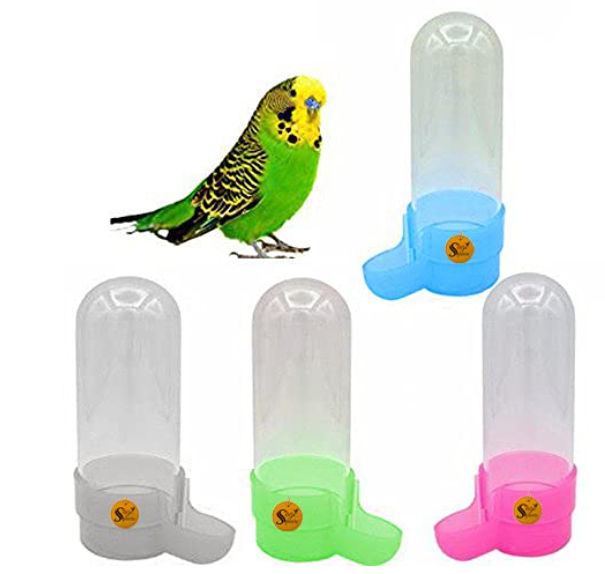 Sage Square 80ml Tube Shape Cage Bird Food, Seed, Water Feeder Plastic Dispenser Cum Bowl with Removable Tray - No Spill No Mess (Multi Color) (Pack of 2) (Size - 13.5 x 3 cm) (Small Size)