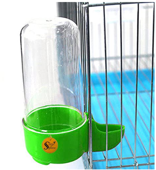 Sage Square 80ml Tube Shape Cage Bird Food, Seed, Water Feeder Plastic Dispenser Cum Bowl with Removable Tray - No Spill No Mess (Multi Color) (Pack of 2) (Size - 13.5 x 3 cm) (Small Size)