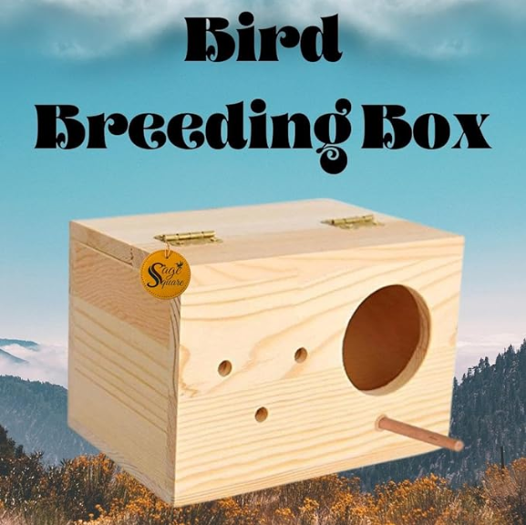 Sage Square Cockatiel Bird Breeding Box - Premium Habitat for Breeding & Comfortable Nesting, Exquisite Metal Edges Box - Moisture-Proof, Durable Nest for Lovebirds, Budgies & Small Birds (6 inch)