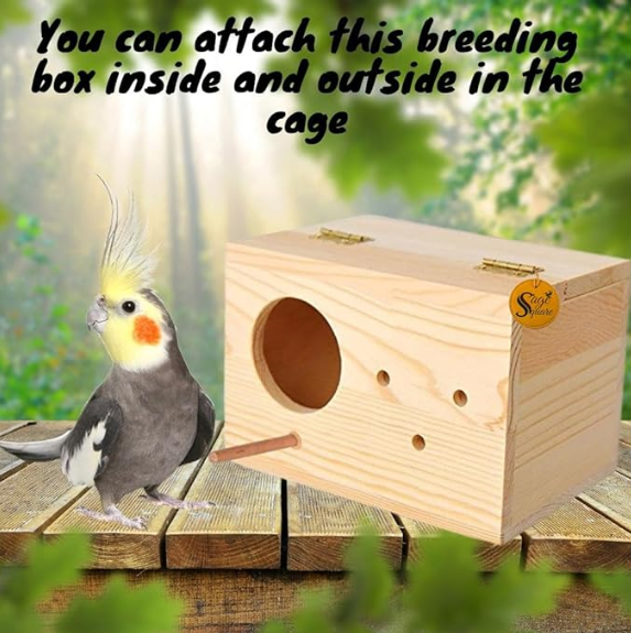 Sage Square Cockatiel Bird Breeding Box - Premium Habitat for Breeding & Comfortable Nesting, Exquisite Metal Edges Box - Moisture-Proof, Durable Nest for Lovebirds, Budgies & Small Birds (6 inch)