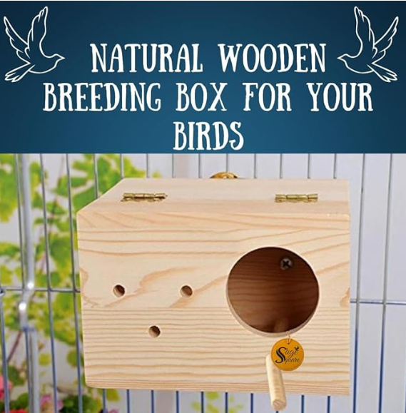 Sage Square Cockatiel Bird Breeding Box - Premium Habitat for Breeding & Comfortable Nesting, Exquisite Metal Edges Box - Moisture-Proof, Durable Nest for Lovebirds, Budgies & Small Birds (6 inch)