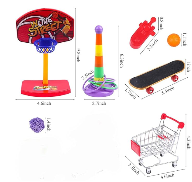 7PCS Bird Toys Set Bird Training Toys and Accessories Including Shopping Cart Basketball Stacking Skateboard Training Toy (Random Color) (Set One)