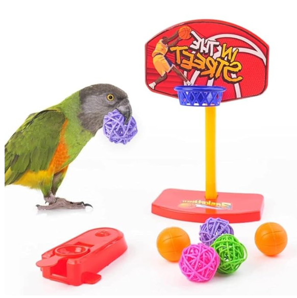 7PCS Bird Toys Set Bird Training Toys and Accessories Including Shopping Cart Basketball Stacking Skateboard Training Toy (Random Color) (Set One)