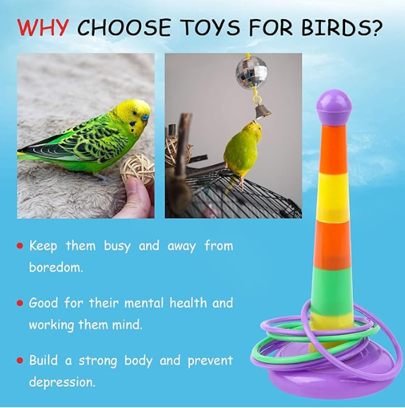 7PCS Bird Toys Set Bird Training Toys and Accessories Including Shopping Cart Basketball Stacking Skateboard Training Toy (Random Color) (Set One)