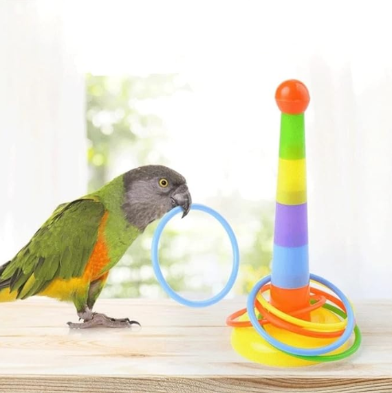 7PCS Bird Toys Set Bird Training Toys and Accessories Including Shopping Cart Basketball Stacking Skateboard Training Toy (Random Color) (Set One)