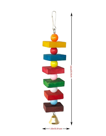 KSK 3PCS Natural Wood Parrot Cubes Blocks Chewing Toys Parrot Knots Block Chew Toy Bells Bird Wood Hanging Toys Medium Large Birds Conures Cockatiels African Grey Cage Accessories (KSKWC056, 3Nos)
