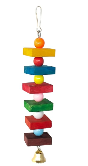 KSK 3PCS Natural Wood Parrot Cubes Blocks Chewing Toys Parrot Knots Block Chew Toy Bells Bird Wood Hanging Toys Medium Large Birds Conures Cockatiels African Grey Cage Accessories (KSKWC056, 3Nos)