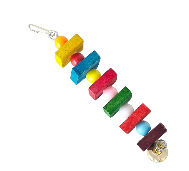 KSK 3PCS Natural Wood Parrot Cubes Blocks Chewing Toys Parrot Knots Block Chew Toy Bells Bird Wood Hanging Toys Medium Large Birds Conures Cockatiels African Grey Cage Accessories (KSKWC056, 3Nos)