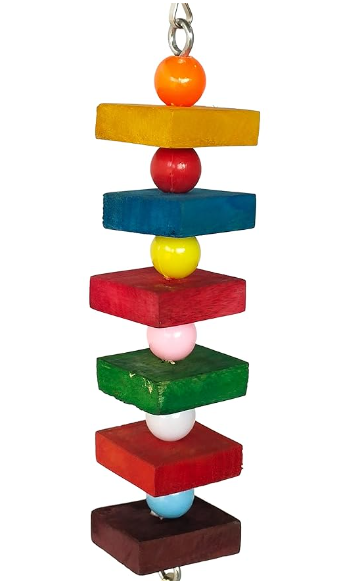 KSK 3PCS Natural Wood Parrot Cubes Blocks Chewing Toys Parrot Knots Block Chew Toy Bells Bird Wood Hanging Toys Medium Large Birds Conures Cockatiels African Grey Cage Accessories (KSKWC056, 3Nos)