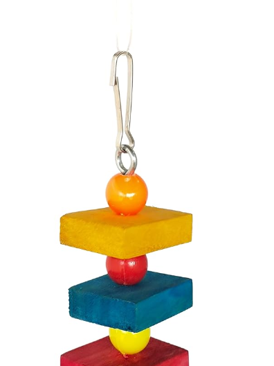 KSK 3PCS Natural Wood Parrot Cubes Blocks Chewing Toys Parrot Knots Block Chew Toy Bells Bird Wood Hanging Toys Medium Large Birds Conures Cockatiels African Grey Cage Accessories (KSKWC056, 3Nos)