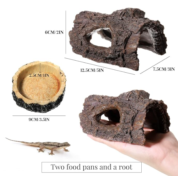 3 Pack Reptile Habitat Ornament, Reptile Food Bowls, Reptile Hide, Reptile Tank Accessories Reptile Water Dish Aquarium Fish Tank Hideouts for Lizards, Snake, Gecko, Turtle, Bearded Dragons