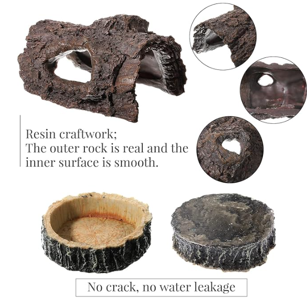 3 Pack Reptile Habitat Ornament, Reptile Food Bowls, Reptile Hide, Reptile Tank Accessories Reptile Water Dish Aquarium Fish Tank Hideouts for Lizards, Snake, Gecko, Turtle, Bearded Dragons