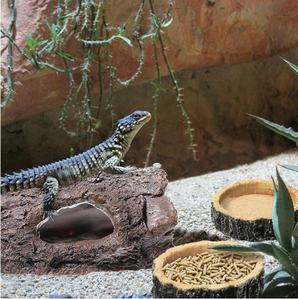 3 Pack Reptile Habitat Ornament, Reptile Food Bowls, Reptile Hide, Reptile Tank Accessories Reptile Water Dish Aquarium Fish Tank Hideouts for Lizards, Snake, Gecko, Turtle, Bearded Dragons
