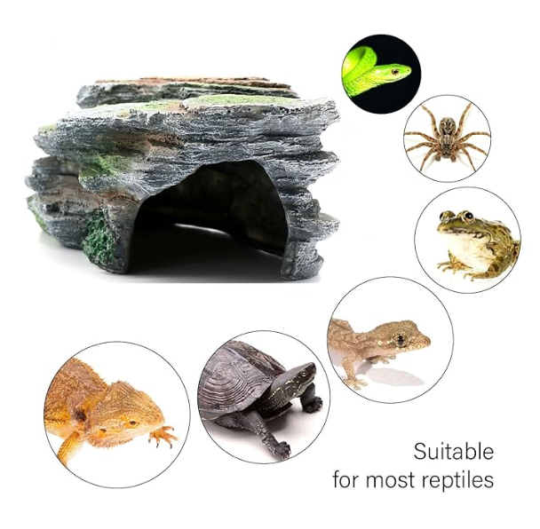 Reptile Resting Terrace Tortoise Climbing Platform Shale Scape Step Ledge, Reptile Cave Hideout Leopard Gecko Accessories Decorations, Great for Reptiles, Amphibians, Bearded Dragons, Lizard, Frogs