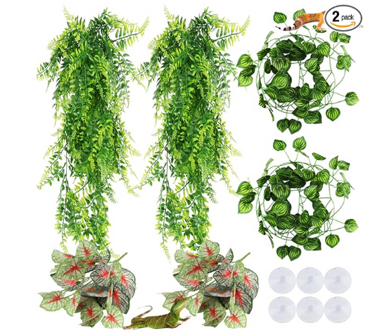 PietyPet Terrarium Reptile Plants, Reptile Hanging Plant Vines Artificial Leaves Reptile Hide, Leopard Gecko Tank Accessories, Terrarium Decorations for Bearded Dragon Lizard Snake Geckos Chameleon