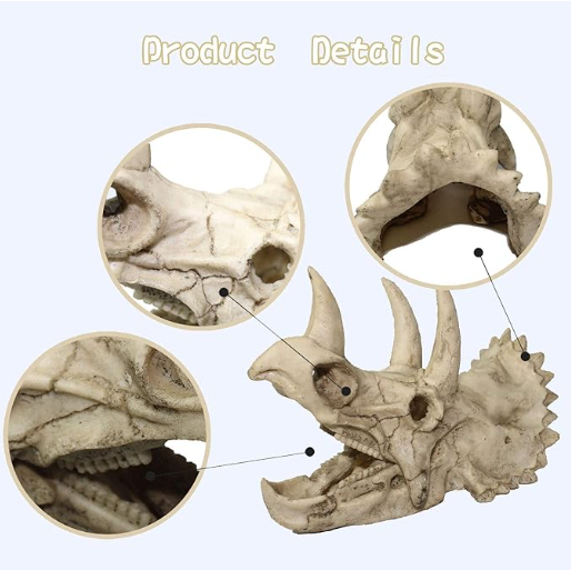 Tfwadmx Dinosaur Triceratops Skull Bearded Dragon Tank Accessories Reptiles Seagrass Habitat Hammock Hideout Cave for Lizard Chameleon Snake Spider Frog Gecko