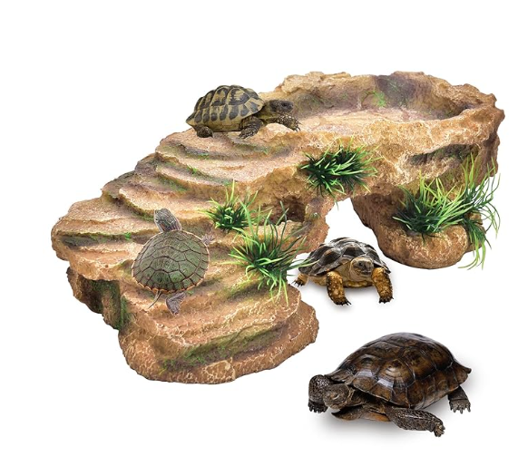 Turtle Basking Platform, Resin Dock Resting Rectangular Aquarium Turtle Tank Decorations, Reptile Habitat Accessories, Reptile Hide Floating Ledge Resting Terrace for Bearded Dragon, Newts, Lizard