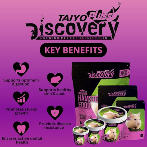 Taiyo Pluss Discovery Premium Hamster Food - 250 g Bucket Container | Daily Nutrition for Hamsters