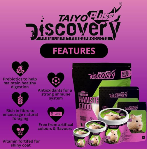 Taiyo Pluss Discovery Premium Hamster Food - 250 g Bucket Container | Daily Nutrition for Hamsters