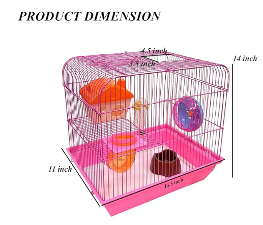 Jainsons Pet Products Hamster Cage and Habitats, Small Animal Houses for Hamster Gerbile Rat with Exercise Wheel, Hide Out, Water Bottle, Food Bowl with Removal Tray (Height: 14 inch)